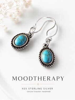 Moodtherapy 925 Sterling Silver Genuine Turquoise Drop Earrings NWT